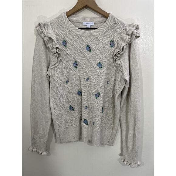 Cottage Coquette Romantic Fairy Floral Sweater L Whimsical Grandma Preppy 90s - Picture 1 of 12